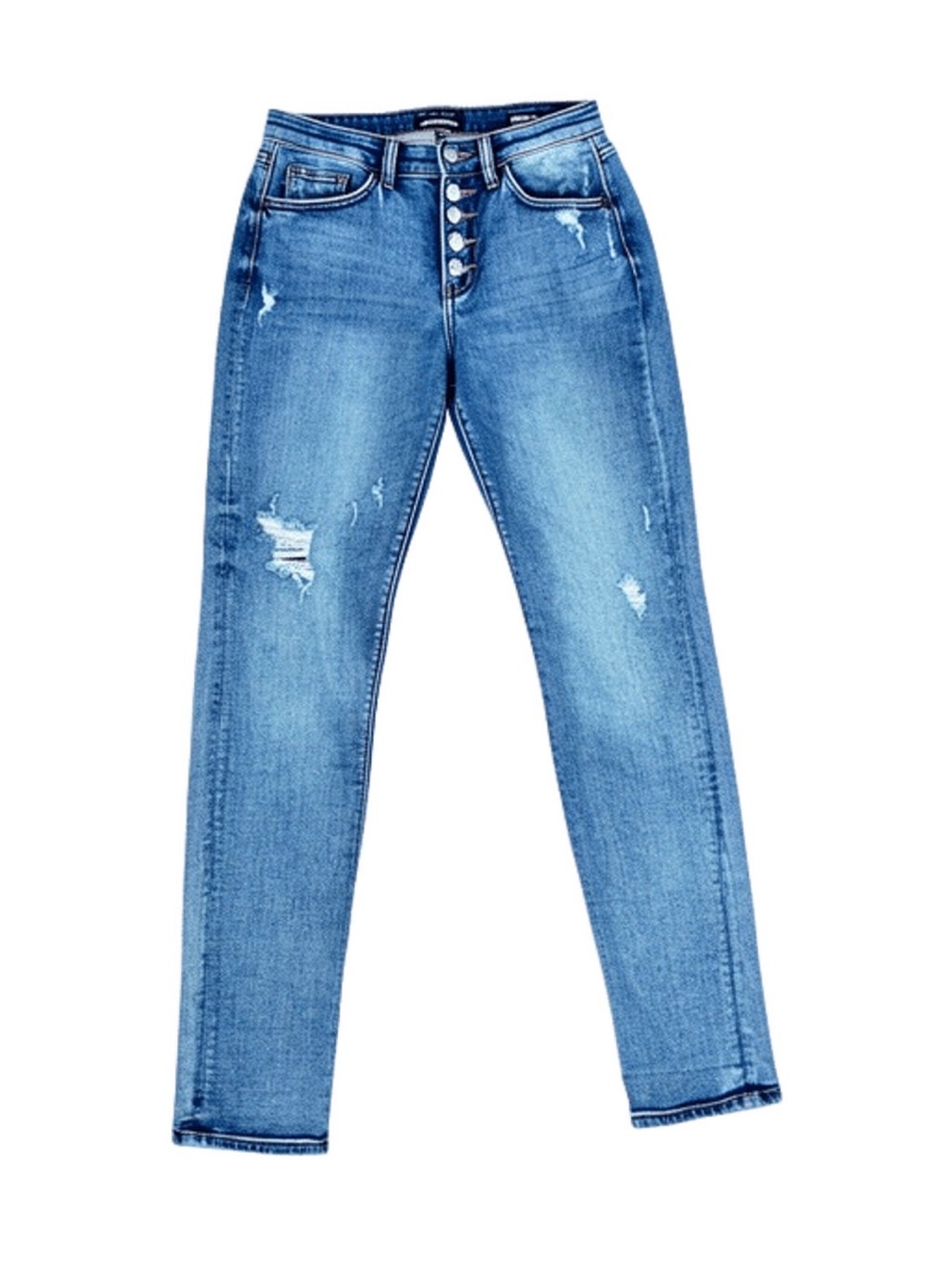 Judy Blue Jeans 7/28 Boyfriend Straight Leg Distressed Stretch Denim